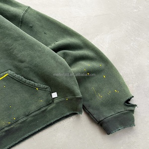 Blank Plain 420 Gsm Hoodies Manufacturer Custom Oversized Heavyweight Wash Ink Splashes <b>Cropped</b> <b>Zip</b> <b>up</b> Hoodie Men High Quality - Product Image 5