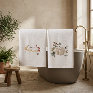 Ensemble de serviettes de bain en coton brodé, design automne et Thanksgiving, doux, absorbant, rectangulaire, pour usage domestique - Product Image 2