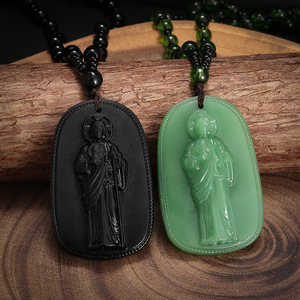 <span class=keywords><strong>Collier</strong></span> pendentif <span class=keywords><strong>Bouddha</strong></span> protecteur en verre noir et vert simulé, bijoux religieux unisexes anciens et significatifs 2026 - Product Image 5
