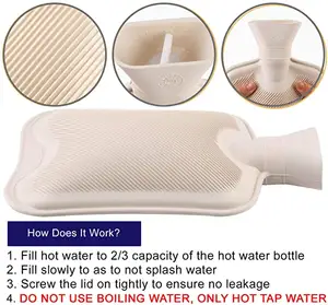 Calentador de manos Bolsa de agua caliente para estudiantes Botella de agua caliente de goma a prueba de explosiones 2L con cubierta de punto