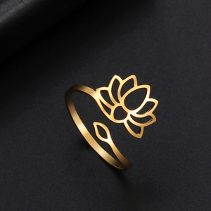Anello di loto 18K oro placcato in acciaio inox moda eleganti gioielli anelli per uomini e donne <span class=keywords><strong>accessori</strong></span> Yoga da indossare tutti i giorni - Product Image 2