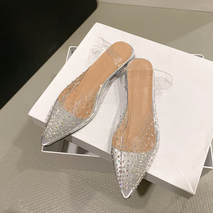 Wholesale Big Size Transparent Crystal Heel Rhinestone <strong>Flat</strong> Ladies Low Heel Sandals for Women and Ladies <strong>Bridal</strong> Wedding <strong>Shoes</strong> - Product Image 2