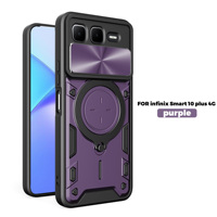 Pour Infinix Smart 10 Plus coque de téléphone conception d'armure béquille avec protection d'objectif coulissant PC coque mobile en TPU