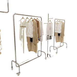 Expositor de ropa para tienda, de acero inoxidable, con <span class=keywords><strong>ruedas</strong></span>, para estudio de estilismo, con perchas, estante tipo isla para ropa de mujer - Product Image 6