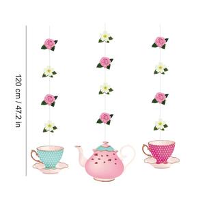 Suministros impresos para fiesta de té de la tarde, conjunto de decoraciones colgantes Vintage de té Floral - Product Image 4
