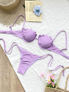 Baishiwei 2025 Sexy Shinny Bikini Underwire traje de baño de mujer Push up Bikinis traje de baño de corte alto ropa de playa cintura baja - Product Image 4