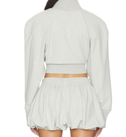 Ensemble deux pièces tricoté côtelé pour femme, col montant, veste courte zippée, style décontracté et sportif, confortable pour le quotidien