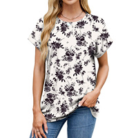 Camiseta de manga corta de verano para mujer, Camisetas estampadas con cuello redondo, camiseta informal holgada de manga corta para mujer