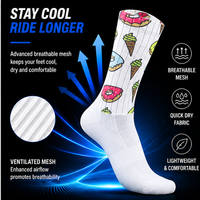 Chaussettes de cyclisme aérodynamiques à motif cœur de crème glacée, chaussettes de cyclisme aérodynamiques