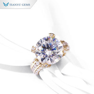 Tianyu-anillo de compromiso de oro amarillo, gemas de estilo Retro, tamaño grande, 8 quilates, Diamante de moissanita incoloro 14K, Au585 - Product Image 3