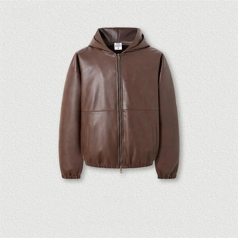 Wholesale Unisex Full Face Zip Up Hoodies Jacket pu leather windbreaker waterproof jacket for men