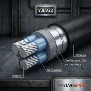 Câble d'alimentation blindé PrimePro 0,6/1 kV YJLV22 <span class=keywords><strong>Al</strong></span>, 4 conducteurs en aluminium compacté, isolation XLPE, blindage à bande d'acier STA, pour installation souterraine - Product Image 1