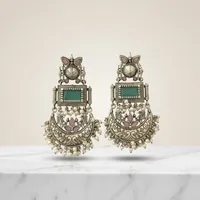 Boucles d'oreilles pendantes en argent oxydé style ethnique tribal indien bohème avec agate, 3 pouces, pour soirée, mode antique, vente en gros