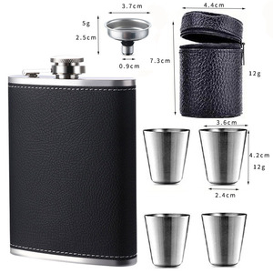 Ensemble de verres à shot personnalisés 4 pièces, récipient à boire 75 ml, <span class=keywords><strong>verre</strong></span> à shot en métal avec étui en cuir PU, mini tasse en acier inoxydable, voyage - Product Image 3