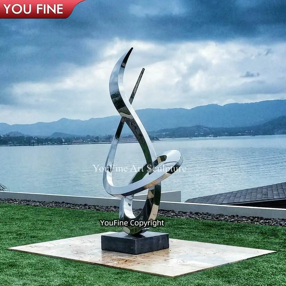 Outdoor Garden Modern Art Mirror Polished Metal Statue Abstract Stainless Steel Sculpture