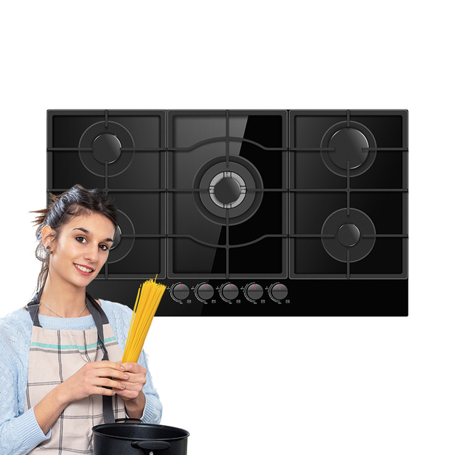 Factory OEM/ODM Built-in 5-Burner Electronic Ignition Gas Cooktop with Glass Surface 90cm for Household Use
