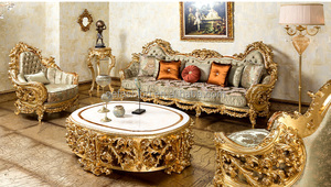 Sofá clásico de lujo para sala de estar, mueble Dorado con hoja dorada, OE-FASHION - Product Image 6