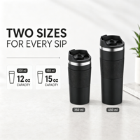Mug de voyage isotherme à piston 12oz 15oz en acier inoxydable 304, avec logo personnalisé, vente en gros