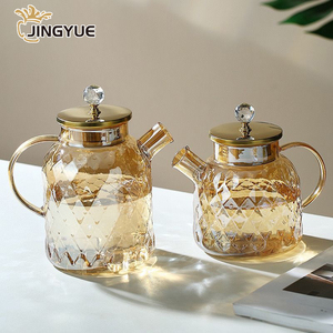Diamond-Emblazoned Vidro Borosilicato Jarro 1000ml-1800ml Capacidade Aço Inoxidável <span class=keywords><strong>Lid</strong></span> & Handle para Iced Tea Café Água Jarros - Product Image 1