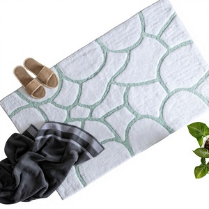 ITHL Stone Marble Cotton Bath Mat Anti Slip Absorbent Eco-Friendly American Style Floral Pattern Blue White <b>Floor</b> Rug <b>Machine</b> - Product Image 1