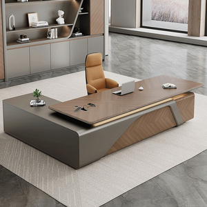 Boss <strong>Table</strong> <strong>Office</strong> Desk Simple Modern PVC Long-shaped Combination Side Cabinet Light Luxury President High-end <strong>Office</strong> - Product Image 3