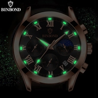 Relojes de Hombre Binbond 0077 B0077, Reloj de Pulsera de Cuarzo de Lujo de Marca Superior, Reloj Masculino de Cuero, Resistente al Agua 30M, Relojes de Moda para Hombre