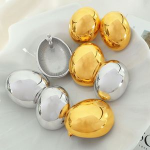 Gold Oval <b>Stud</b> <b>Earrings</b> For Women Zinc Alloy Geometric Party Jewelry EH148 EH149 - Product Image 1