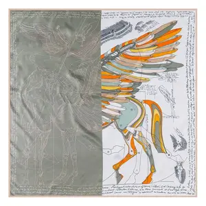 Foulard en soie sergé carré, impression de cheval et constellations, 90x90, vente en gros d'usine, 2020