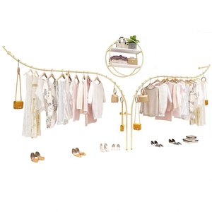 Hiện Đại Tiết Kiệm Không Gian Treo Tường Vàng Sáng Bóng Kim Loại Treo Quần Áo Giá Cửa Hàng May Mặc Giá Cửa Hàng Phù Hợp - Product Image 6