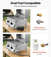 Barbecue à gaz portable pliable moderne en acier inoxydable à 2 brûleurs de 15 000 BTU avec thermomètre pour l'extérieur