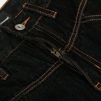 Jeans amples à jambe large pour hommes, en denim noir foncé brut avec surpiqûres contrastantes orange, vente en gros, personnalisation de marque privée disponible