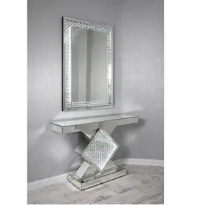 客厅家具镜子 (旧) 顶级销售独特设计的镜面碎钻石控制台桌子与镜子