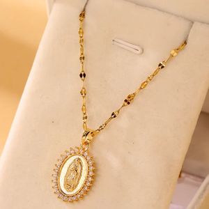 สร้อยคอจี้ฝังเพทายรูปวงรีทำจากสเตนเลสรูปวงรีแบบเรียบหรูหราชุบด้วยเชือกเครื่องประดับแฟชั่นขายส่ง - Product Image 2