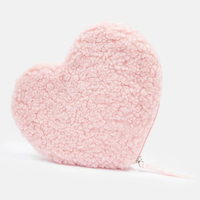 Logo personnalisé rose en forme de coeur fermeture éclair moelleux Teddy tissu cosmétique maquillage maquillage trousse de toilette lavage pochette de voyage