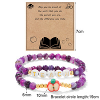 2 pulseras de plataforma de cerámica suave de 19 cm con cuentas de piedra natural, a la moda, para el Día del Maestro, para mujer, con tarjetas