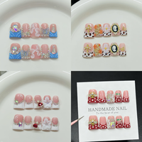 Faux ongles 3D à presser avec motif floral et strass, forme cercueil moyenne, en acrylique, luxe
