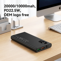 PD22.5W Banques d'alimentation mobiles à charge super rapide 10000mah 18w type-c entrée sortie avec lampe de poche LED double banque d'alimentation USB 20000mAh