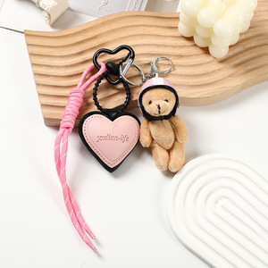 Porte-clés ours en peluche mignon, très populaire, avec breloque cœur en PU et corde tressée, pour clés de voiture, cadeau de couple, pendentif clé - Product Image 4