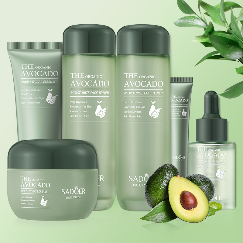 Fabrik preis Avocado Skin Care Series Gesichts serum Toner Gesichts creme Lotion Körper peeling Anti-Aging White ning Hautpflege set Beauty