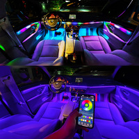 Nueva Lámpara LED para Auto 18 en 1, 14 en 1, 64 Colores, Decoración Interior de Fibra Óptica, Luz Ambiental RGB con Control por Aplicación