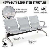 Chaise d'attente 3 places pour espaces publics, structure en acier laminé à froid perforé chromé, pour cliniques et aéroports, approvisionnement direct usine