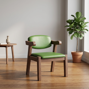 Chaise de salon scandinave moderne, structure en bois, siège en cuir PU, dossier solide, design ergonomique, mobilier de maison - Product Image 6