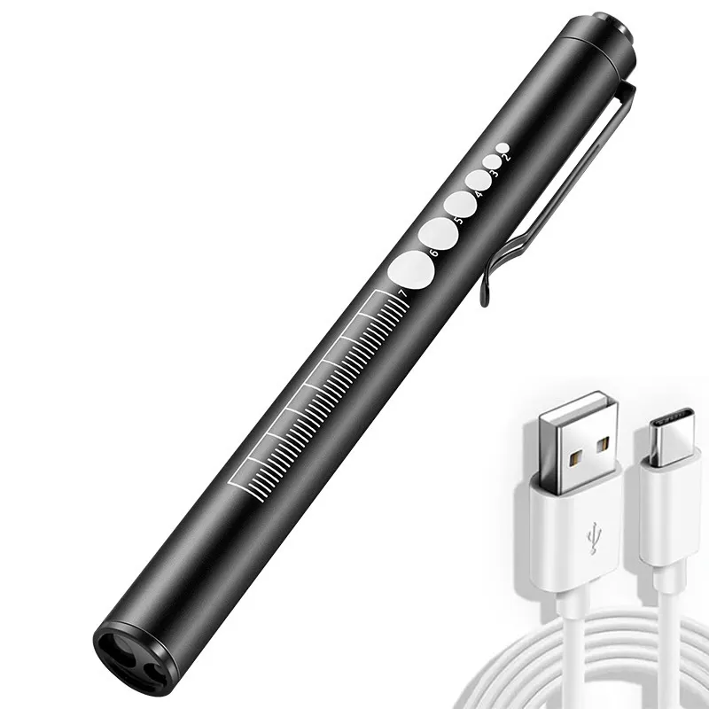 IHUAlite กระเป๋าอลูมิเนียมกันน้ําแบบพกพา LED ปากกาไฟฉาย Type-C USB ชาร์จปากกาสําหรับพยาบาล