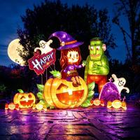 Lanternes de festival à thème de personnages de dessins animés d'Halloween, en tissu de soie, avec lumière LED, étanches, en forme de fleur, pour usage extérieur, prix d'usine, vente chaude