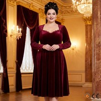 Robe midi en velours massif personnalisée Saint-Pétersbourg Russie, style impérial, pour femme, grande taille, bordeaux, col cœur en dentelle, service OEM