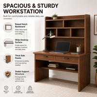 Bureau de travail à domicile avec huche et étagères de rangement, bureau d'ordinateur moderne en bois avec tiroirs pour écrire, étudier et travailler