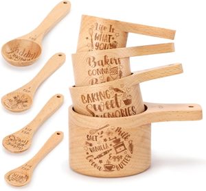 Madera de haya, 8 piezas, accesorios de cocina, bonitas <span class=keywords><strong>tazas</strong></span> <span class=keywords><strong>medidoras</strong></span> y cucharas <span class=keywords><strong>medidoras</strong></span> <span class=keywords><strong>para</strong></span> ingredientes secos, taza medidora y cuchara <span class=keywords><strong>para</strong></span> <span class=keywords><strong>dieta</strong></span> - Product Image 1