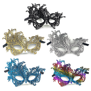 Mascarada Máscara de encaje negro veneciano Máscaras de flores rosas Disfraz de fiesta de Halloween para mujeres y niñas - Product Image 6