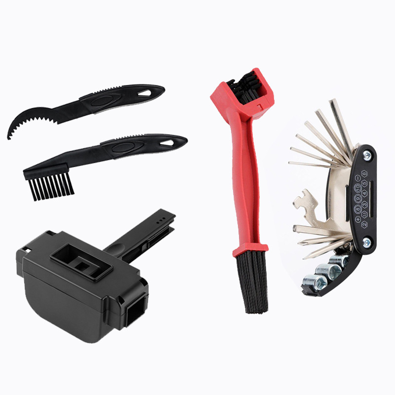 Limpiador de cadenas, cepillo negro para cadenas, cepillo pequeño rojo, herramienta 16 en 1.