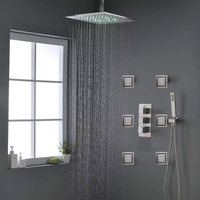 Système de douche spa thermostatique LED de luxe 16 pouces en acier inoxydable poli avec 6 jets de pluie et système anti-calcaire